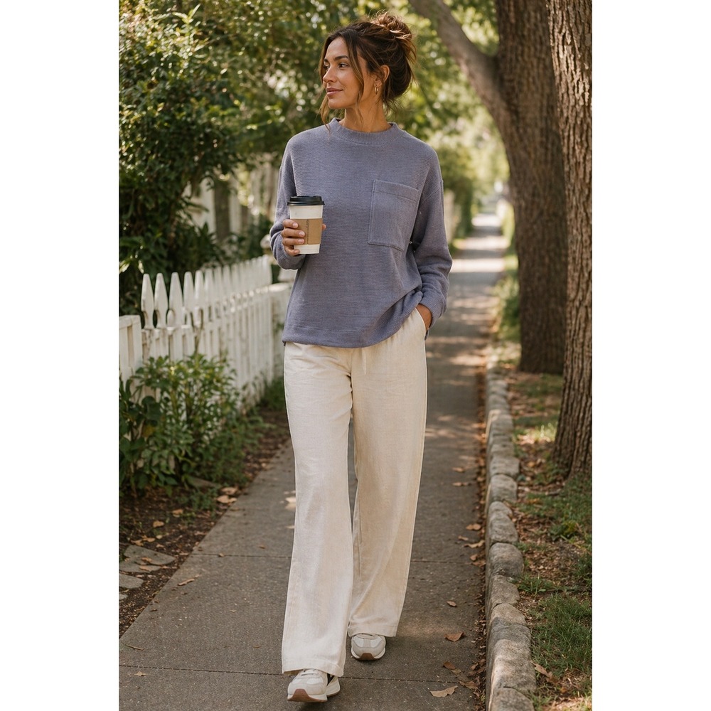 Varley Weston Slit Back Ottoman Rib Sweatshirt Slate Blue XS
